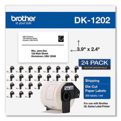 Die-Cut Shipping Labels, 2.4 x 3.9, White, 300/Roll, 24 Rolls/Pack