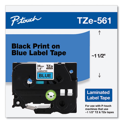 Image of Brother P-Touch® Tze Standard Adhesive Laminated Labeling Tape, 1.4" X 26.2 Ft, Black On Blue