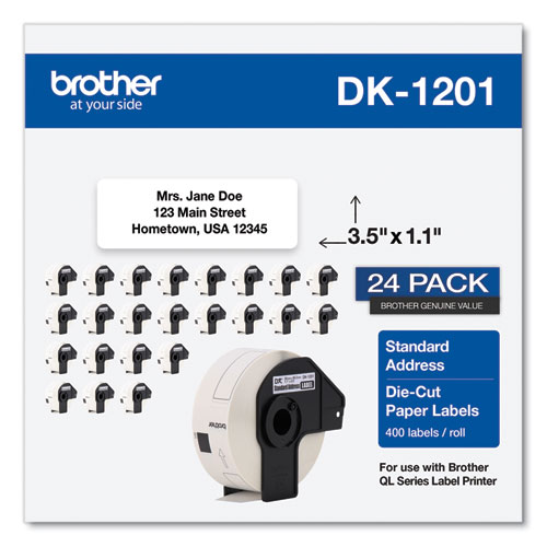 Brother Die-Cut Address Labels, 1.1 X 3.5, White, 400 Labels/Roll, 24 Rolls/Pack