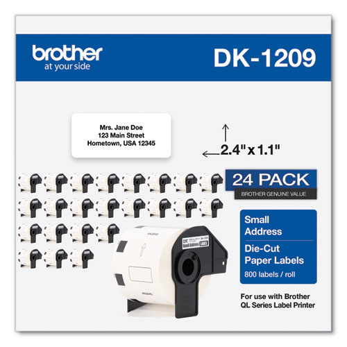 Image of Brother Die-Cut Address Labels, 1.1 X 2.4, White, 800 Labels/Roll, 24 Rolls/Pack