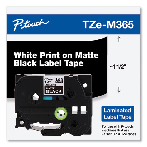 TZe Standard Adhesive Laminated Labeling Tape, 1.4" x 26.2 ft, White on Matte Black