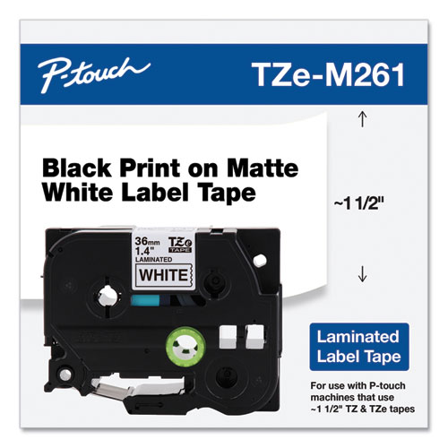 Brother P-Touch® Tze Standard Adhesive Laminated Labeling Tape, 1.4" X 26.2 Ft, Black On Matte White