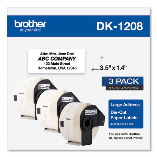Brother Die-Cut Address Labels, 1.4 X 3.5, White, 400 Labels/Roll, 3 Rolls/Pack