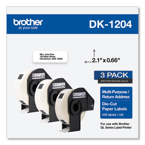 Image of Brother Die-Cut Multipurpose Labels, 0.66 X 3.4, White, 400 Labels/Roll, 3 Rolls/Pack