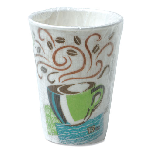 PERFECTOUCH PAPER HOT CUPS, 12 OZ, COFFEE HAZE DESIGN, INDIVIDUALLY WRAPPED, 1,000/CARTON