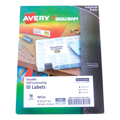 Skilcraft Avery Durable Self Laminating Id Labels 1 03 X 3 5 White 10 Sheet 25 Sheets Pack Ase Direct