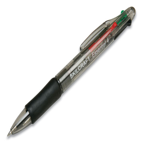 7520014536287 SKILCRAFT Essential 4-Color Ballpoint Pen, Retractable, Fine 0.5 mm, Black/Blue/Green/Red Ink, Black Barrel, DZ