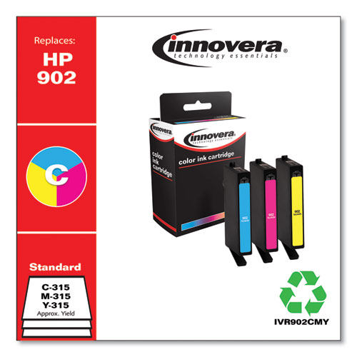 REMANUFACTURED CYAN/MAGENTA/YELLOW INK, REPLACEMENT FOR HP 902 (T0A38AN), 315 PAGE-YIELD