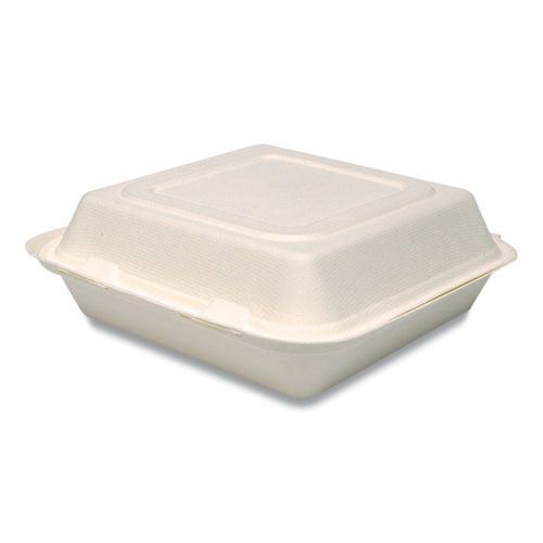 Bare Eco-Forward Bagasse Hinged Lid Containers, ProPlanet Seal, 3-Compartment, 9.6 x 9.4 x 3.2, Ivory, Sugarcane, 200/Carton