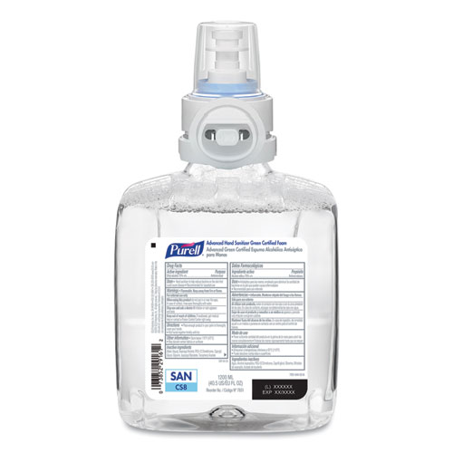 Purell® Advanced Hand Sanitizer Green Certified Foam Refill, For Cs8 Dispensers, 1,200 Ml, Fragrance-Free, 2/Carton