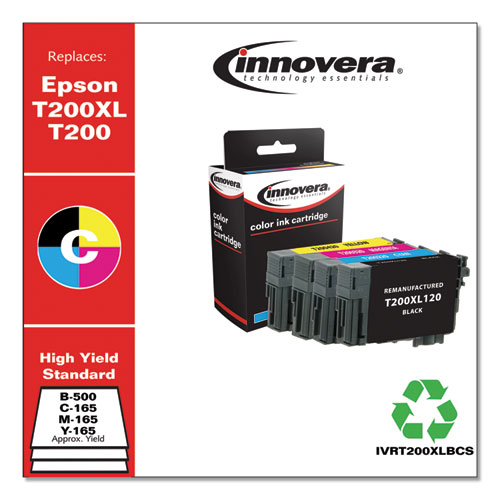 REMANUFACTURED BLACK/CYAN/MAGENTA/YELLOW INK, REPLACEMENT FOR EPSON T200XL/T200 (T200XL-BCS), 500/165 PAGE-YIELD