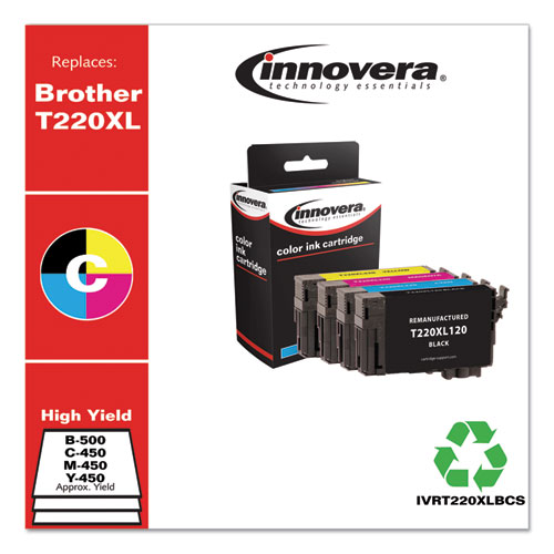 REMANUFACTURED BLACK/CYAN/MAGENTA/YELLOW INK, REPLACEMENT FOR EPSON T220XL (T220XL120/220/320/420), 500/450 PAGE-YIELD