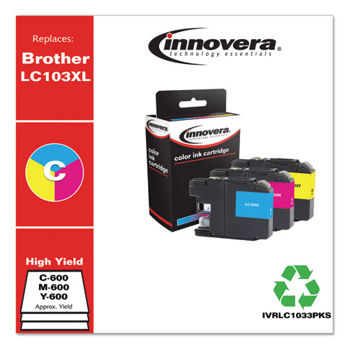 COMPATIBLE CYAN/MAGENTA/YELLOW HIGH-YIELD INK, REPLACEMENT FOR BROTHER LC1033PKS, 600 PAGE-YIELD