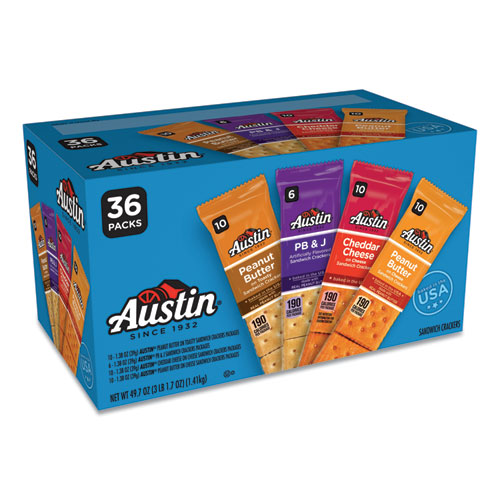 Austin® Variety Pack Crackers, Assorted Flavors, 1.38 oz Pack, 36/Box