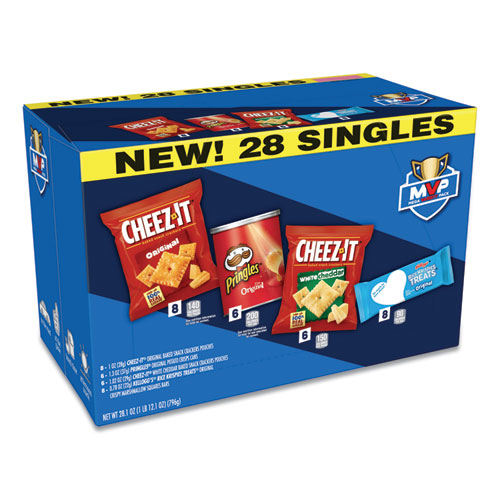 Image of MVP Singles Variety Pack, Cheez-it Original/White Cheddar; Pringles Original; Rice Krispies Treats, Assorted Sizes, 28/Box