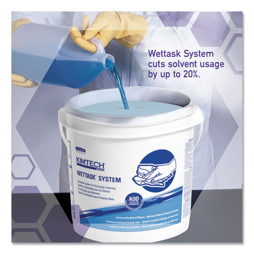 Image of Wypall® Power Clean Wipers For Solvents Wettask Customizable Wet Wiping System 12 X 6, Unscented, 95/Roll, 6 Rolls/1 Bucket/Carton