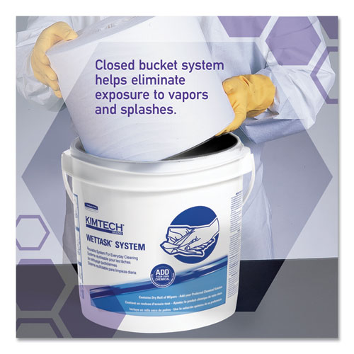 Power Clean Wipers for Solvents WetTask Customizable Wet Wiping System 6 x 12, Unscented, 95/Roll, 6 Rolls/1 Bucket/Carton