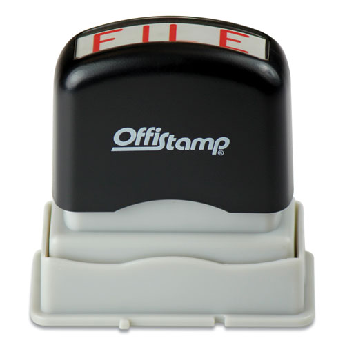 Image of Offistamp® Pre-Inked Message Stamp, File, 1.63" X 0.38", Red Ink