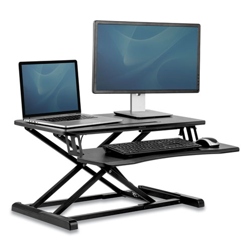 Fellowes® Corsivo Sit-Stand Workstation, 31.5" x 24.25" x 16", Black