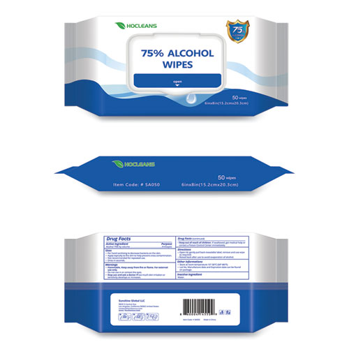 Personal Ethyl Alcohol Wipes, 6 x 8, White, 50/Pack, 24 Packs/Carton