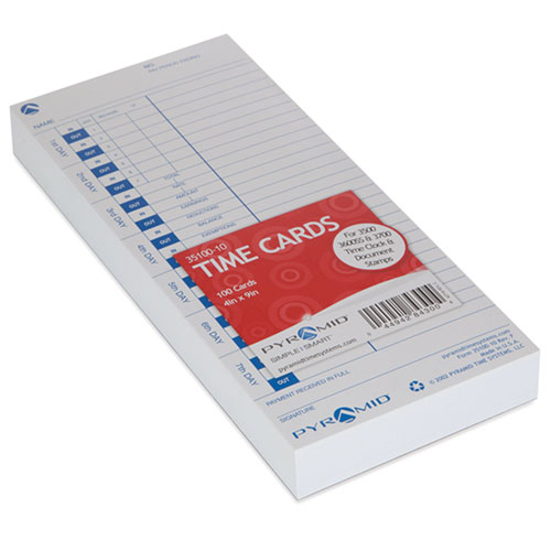 Pyramid Technologies Time Clock Cards For Pyramid Technologies 3000, One Side, 4 X 9, 100/Pack