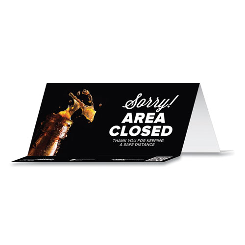 Image of Tabbies® Besafe Messaging Table Top Tent Card, 8 X 3.87, Sorry! Area Closed Thank You For Keeping A Safe Distance, Black, 100/Carton