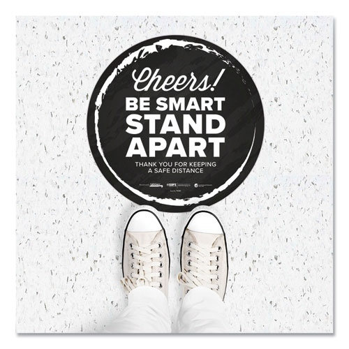 BeSafe Messaging Floor Decals, Cheers;Be Smart Stand Apart;Thank You for Keeping A Safe Distance, 12" Dia, Black/White, 60/CT