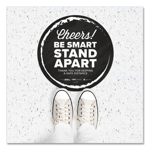 Image of Tabbies® Besafe Messaging Floor Decals, Cheers;Be Smart Stand Apart;Thank You For Keeping A Safe Distance, 12" Dia, Black/White, 6/Ct