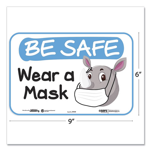 BESAFE MESSAGING EDUCATION WALL SIGNS, 9 X 6, "BE SAFE, WEAR A MASK", RHINOCEROS, 3/PACK