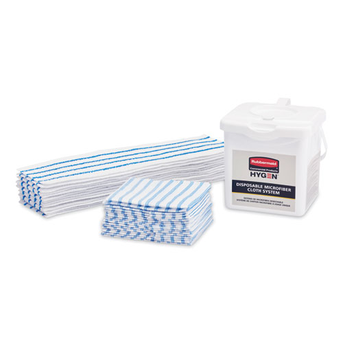 Image of Rubbermaid® Commercial Hygen™ Disposable Microfiber Cleaning Cloths, 12 X 12, Blue/White Stripes, 600/Carton