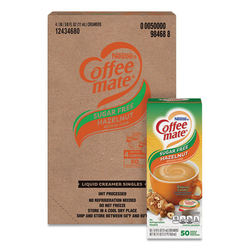 Liquid Coffee Creamer, Sugar-Free Hazelnut, 0.38 oz Mini Cups, 50/Box, 4 Boxes/Carton