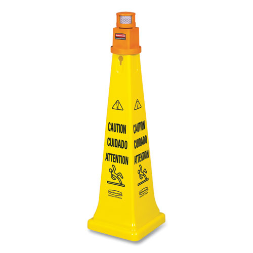 Multilingual Floor Cone Barricade System, 12.25 x 12.25 x 39.75, Yellow/Black
