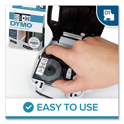 Image of Dymo® D1 High-Performance Polyester Removable Label Tape, 0.5" X 23 Ft, Black On White