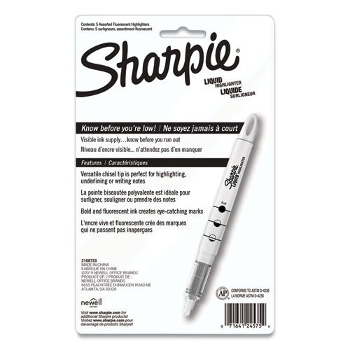 Image of Sharpie® Liquid Pen Style Highlighters, Assorted Ink Colors, Chisel Tip, Assorted Barrel Colors, 5/Set