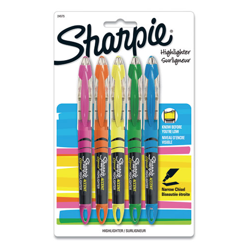 Sharpie® Liquid Pen Style Highlighters, Assorted Ink Colors, Chisel Tip, Assorted Barrel Colors, 5/Set