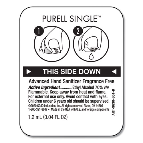 Image of Purell® Single Use Advanced Gel Hand Sanitizer, 1.2 Ml, Packet, Fragrance-Free, 2,000/Carton
