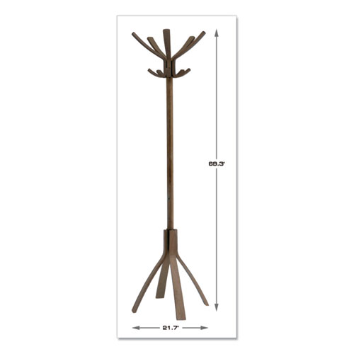 Cafe Wood Coat Stand, Ten Peg/Five Hook, 21.67w x 21.67d x 69.33h, Espresso Brown