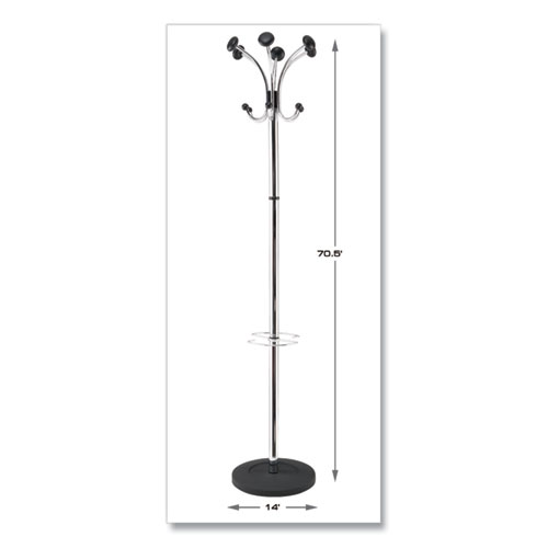 Chromy Coat Stand, 12 Knobs, 16w x 16d x 70.5h, Chrome/Black