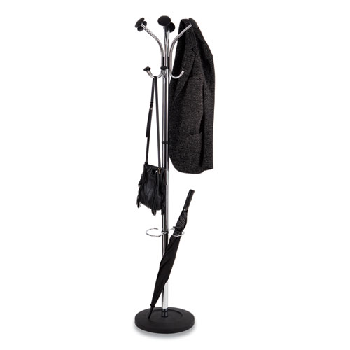 Image of Alba™ Chromy Coat Stand, 12 Knobs, 16W X 16D X 70.5H, Chrome/Black