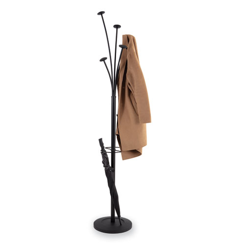 Image of Alba™ Festival Coat Stand With Umbrella Holder, Five Knobs, 14W X 14D X 73.67H, Black