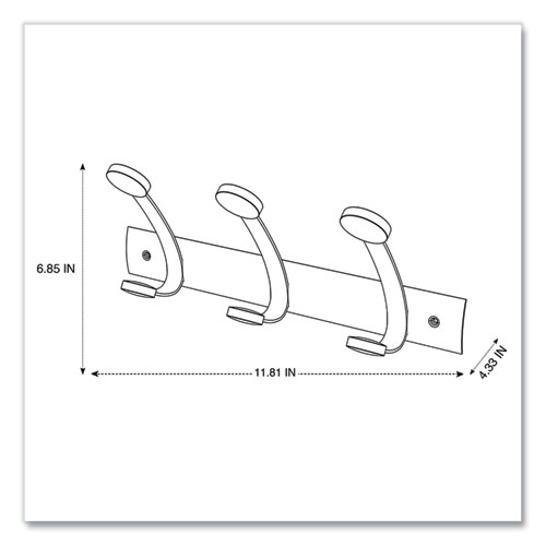 Image of Alba™ Wooden Coat Hook, Three Wood Peg Wall Rack, Brown/Silver, 45 Lb Capacity
