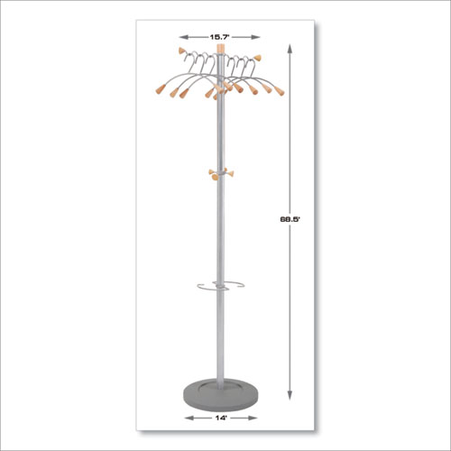 Image of Alba™ Wavy Coat Tree, Six Hangers/Two Knobs/Four Hooks, 18.88W X 14D X 68.5H, Silver/Wood