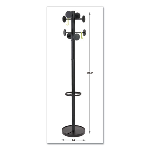 Image of Stan3 Steel Coat Rack, Stand Alone Rack, Eight Knobs, 15w x 15d x 69.3h, Black