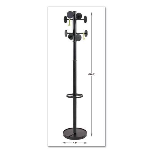 Image of Alba™ Stan3 Steel Coat Rack, Stand Alone Rack, Eight Knobs, 15W X 15D X 69.3H, Black