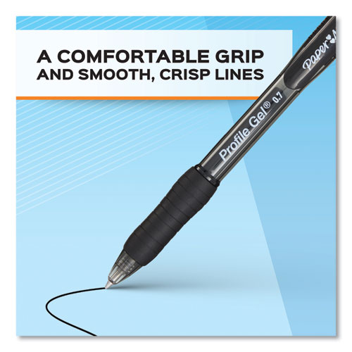 Image of Paper Mate® Profile Gel Pen, Retractable, Bold 1 Mm, Black Ink, Translucent Black Barrel, Dozen