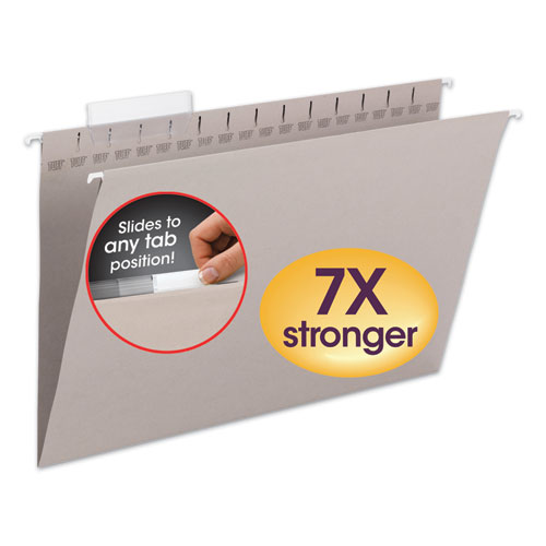 Smead™ Tuff Hanging Folders With Easy Slide Tab, Legal Size, 1/3-Cut Tabs, Steel Gray, 18/Box