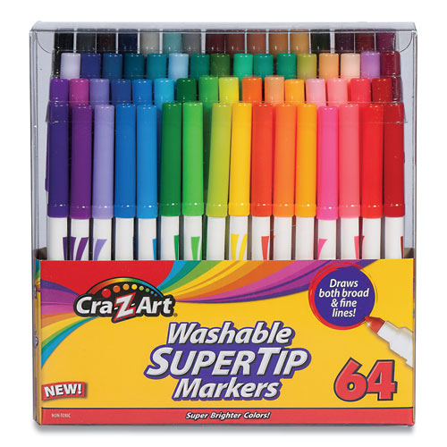 Cra-Z-Art® Washable Supertip Markers, Fine/Broad Bullet Tips, Assorted Colors, 64/Set