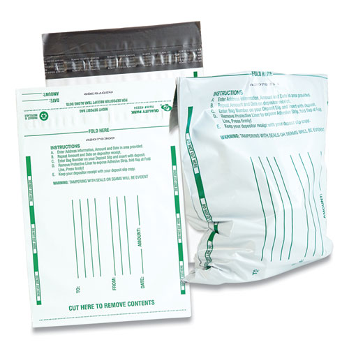 Poly Night Deposit Bags with Tear-Off Receipt, 8.5 x 10.5, White, 100/Pack