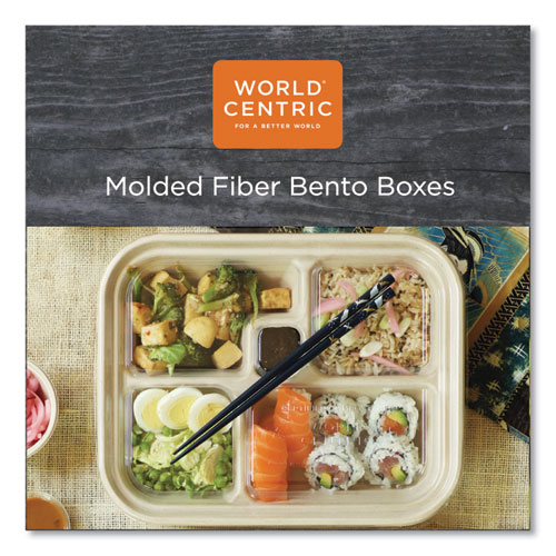 Image of World Centric® Pla Lids For Fiber Bento Box Containers, Five Compartments, 12.1 X 9.8 X 0.8, Clear, Plastic, 300/Carton