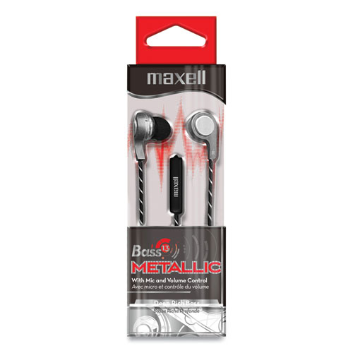 Image of Maxell® Bass 13 Metallic Earbuds With Microphone, 4 Ft Cord, Silver